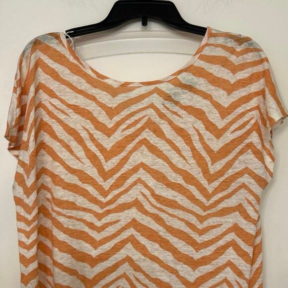 TAHARI 100% Linen Coral Tan Animal Print Button Back Top Beachy Summer Large - Picture 3 of 9